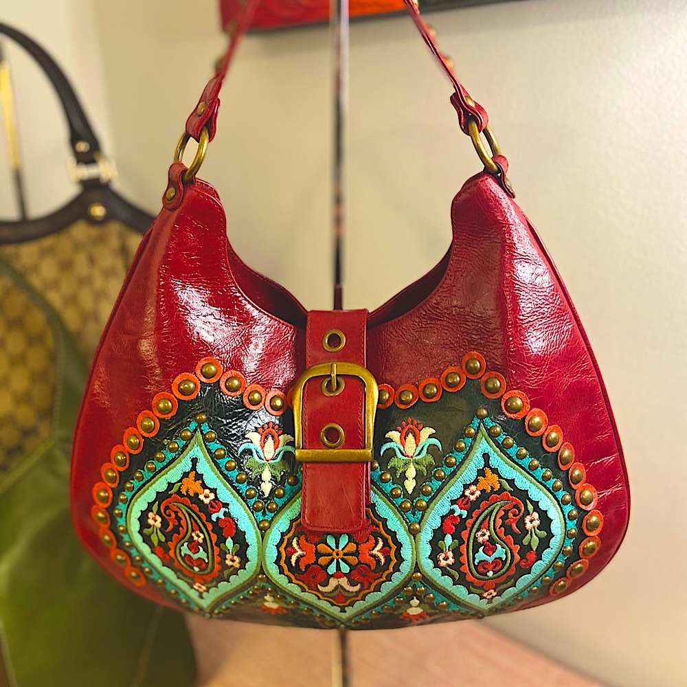 Isabella Fiore Red Embroidered Leather Bag